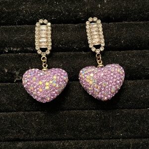 Purple rhinestone heart earrings
